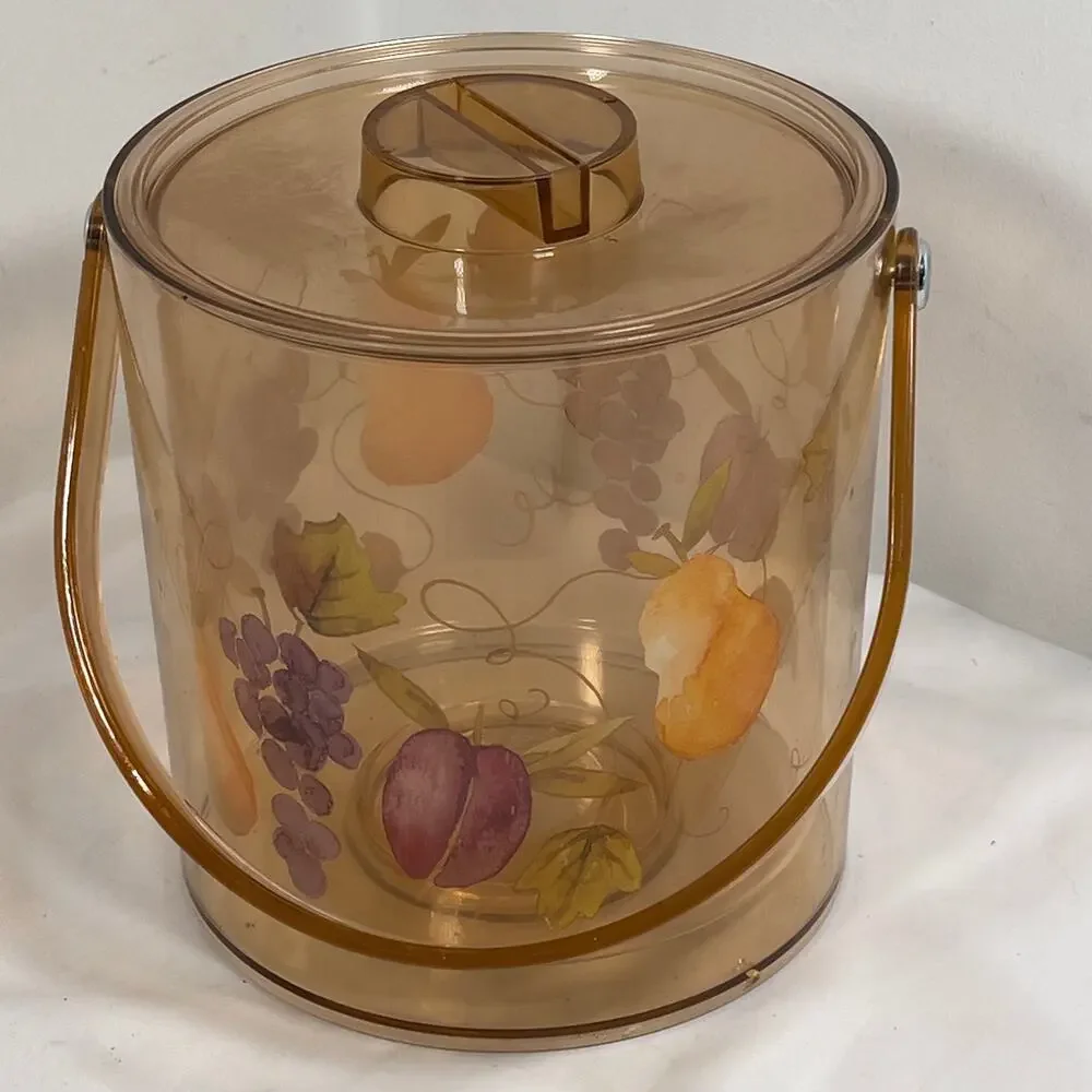 Vintage Lucite Acrylic Ice Bucket Tutti Fruitti Design Grapes Pears Plums MCM